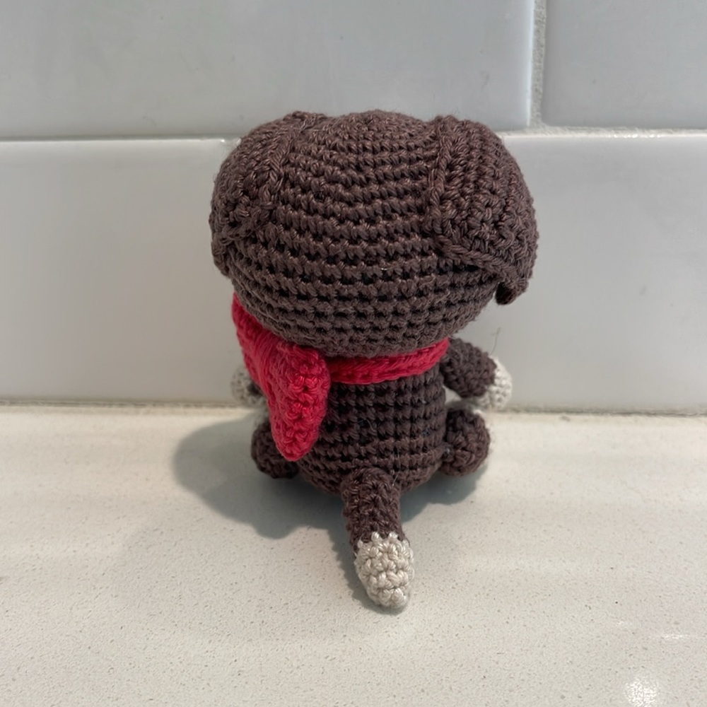 Handcrafted Puppy Dog with Bow Amigurumi Crochet Figure Toy Pet - Picture 5 of 11